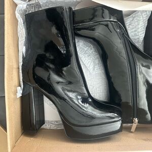 Steve Madden Black Patent Platform Ankle Booties